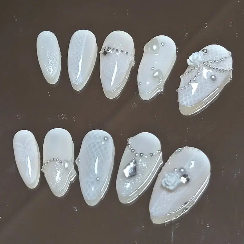 [BUNJANG] Handmade Lace Wedding Nail Tips / 레이스 웨딩네일 수제네일팁