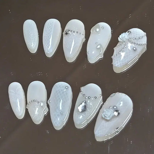 [BUNJANG] Handmade Lace Wedding Nail Tips / 레이스 웨딩네일 수제네일팁
