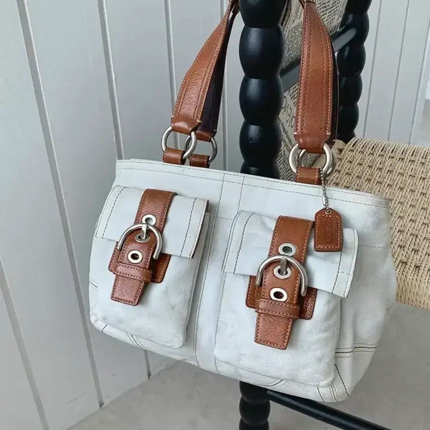 [BUNJANG] Coach Soho White Brown Leather Shoulder Bag / 코치 소호 화이트 브라운 숄더백
