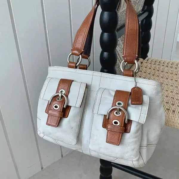 [BUNJANG] Coach Soho White Brown Leather Shoulder Bag / 코치 소호 화이트 브라운 숄더백