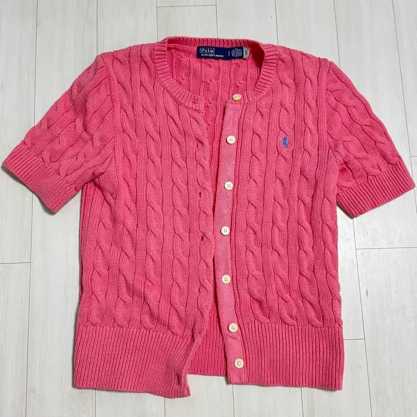 [BUNJANG] Polo Ralph Lauren Pink Cable Knit Cardigan / 정품 폴로 랄프로렌 핑크 케이블 니트 가디건