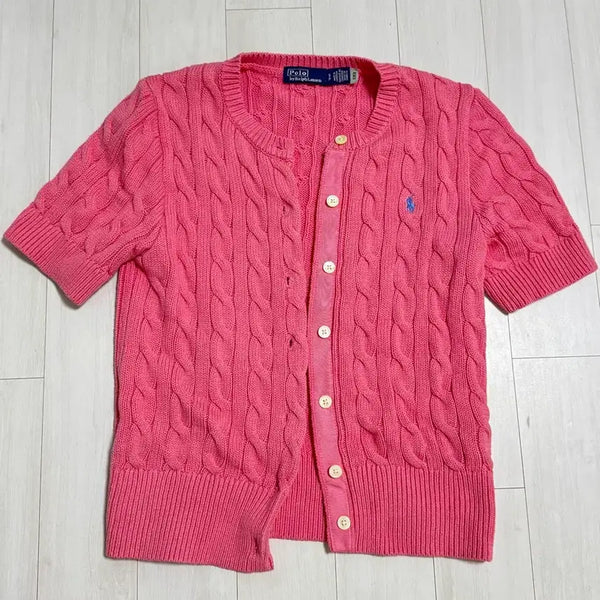 [BUNJANG] Polo Ralph Lauren Pink Cable Knit Cardigan / 정품 폴로 랄프로렌 핑크 케이블 니트 가디건