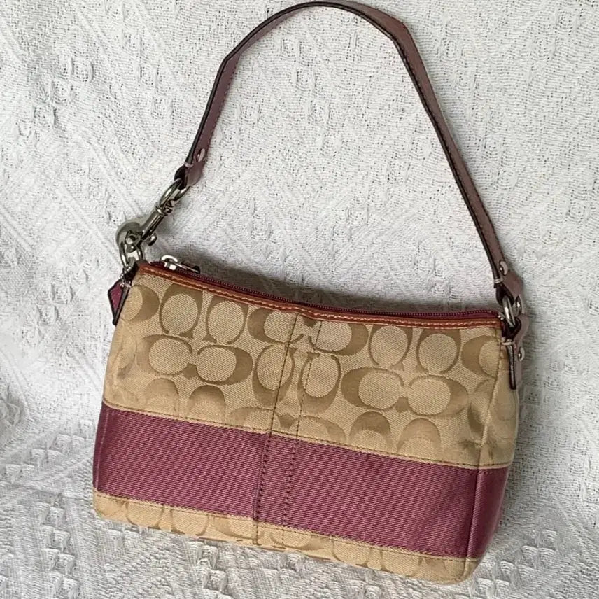 [BUNJANG] Coach Signature Shoulder Bag Beige/Purple / 코치 시그니처 숄더백 베이지/보라