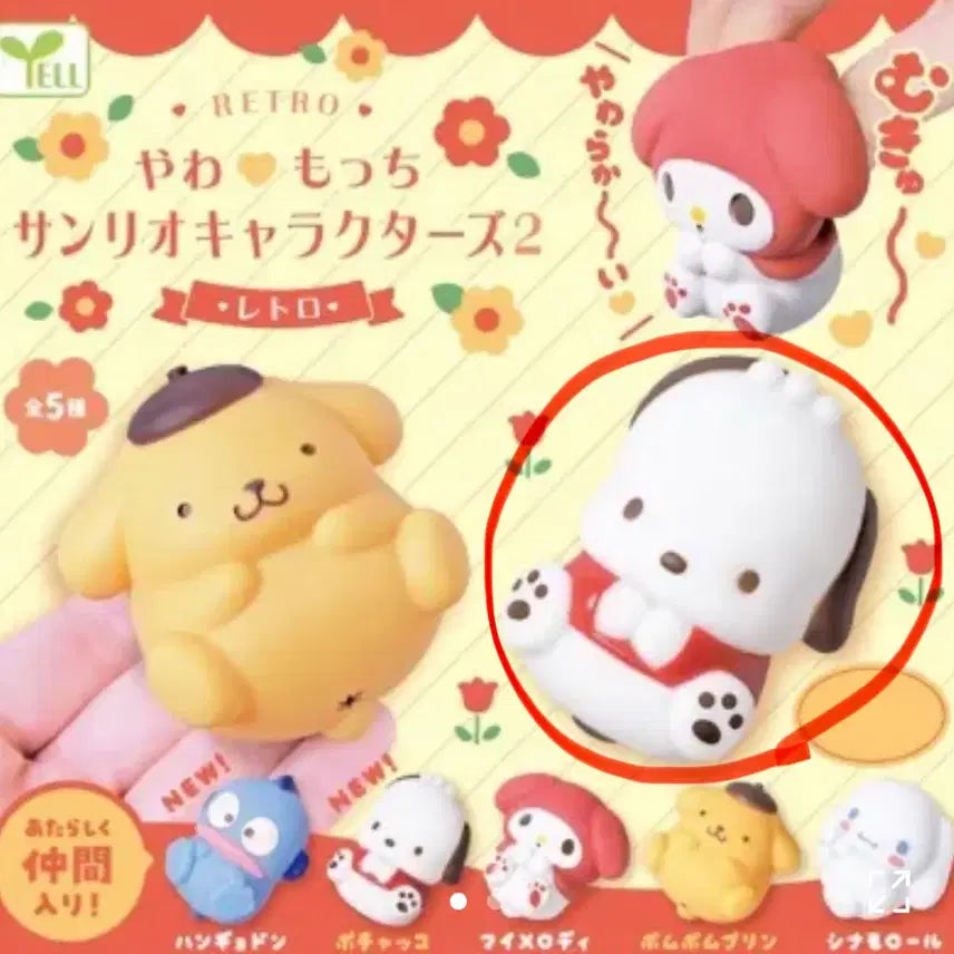 [BUNJANG] Sanrio Yawamochi Pouchacco Squishy Toy / 산리오가챠 야와모찌 말랑 레트로 포차코 말랑이