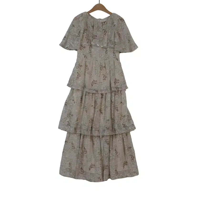 [BUNJANG] Michaa Flower Tiered Long Dress Beige Size 44 / it MICHAA 플라워 캉캉 원피스 44 베이지 롱원피스