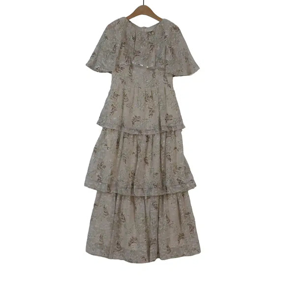 [BUNJANG] Michaa Flower Tiered Long Dress Beige Size 44 / it MICHAA 플라워 캉캉 원피스 44 베이지 롱원피스
