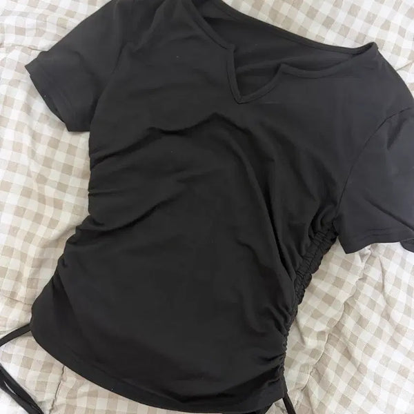 [BUNJANG] Ruched Black Cropped T-Shirt / 셔링 블랙 크롭티