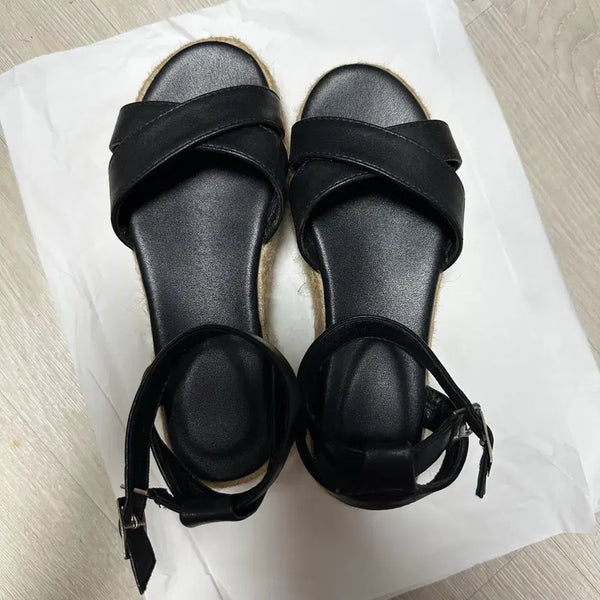 [BUNJANG] Black Espadrille Wedge Heel Sandals (Kids/Small Size 210) / 블랙 에스파듀 스트랩 웨지힐 샌들 210 키즈 작은발 자라 h&m