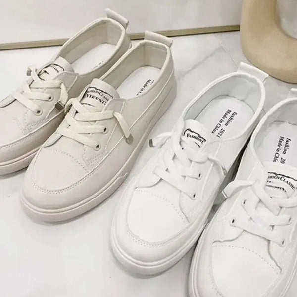 [BUNJANG] White Mid-Heel Canvas Shoes Sneakers / 화이트 미들굽 캔퍼스화 운동화 스니커즈