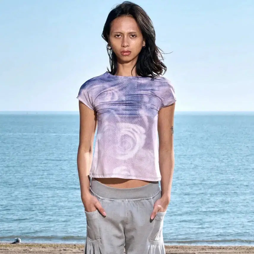 [BUNJANG] Oddly Workshop Rose Haze Tea Plum Short Sleeve T-Shirt / 오들리워크샵 로즈 헤이즈 티 플럼 반팔