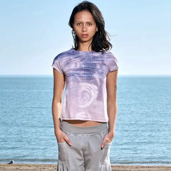 [BUNJANG] Oddly Workshop Rose Haze Tea Plum Short Sleeve T-Shirt / 오들리워크샵 로즈 헤이즈 티 플럼 반팔
