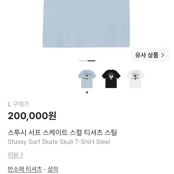 [BUNJANG] Stussy Surf Skull T-Shirt Steel / 새제품/L)스투시 서프 스케이트 스컬 티셔츠 스틸(1904746)