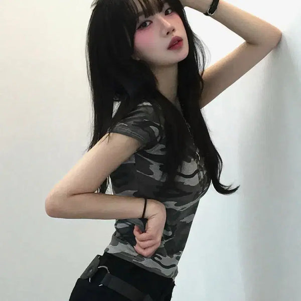 [BUNJANG] Chicks Star Camo Slim Fit T-Shirt (Melange) / 칙스 스타 카모 슬림핏티 멜란지