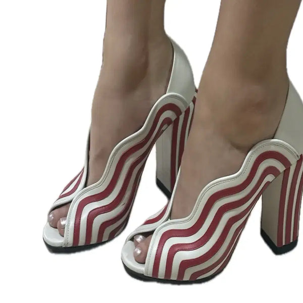[BUNJANG] Fendi 17SS Wave Stripe Pip-Toe Chunky Heel Pumps / 펜디 17SS 웨이브 스트라이프 핍토 청키힐 펌프스