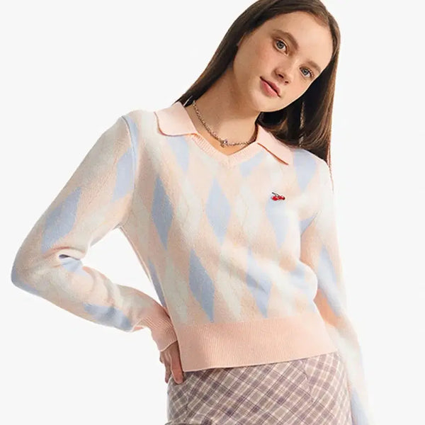 [BUNJANG] Kirsh Small Cherry Argyle Collar Knit / 키르시 스몰 체리 아가일 카라 니
