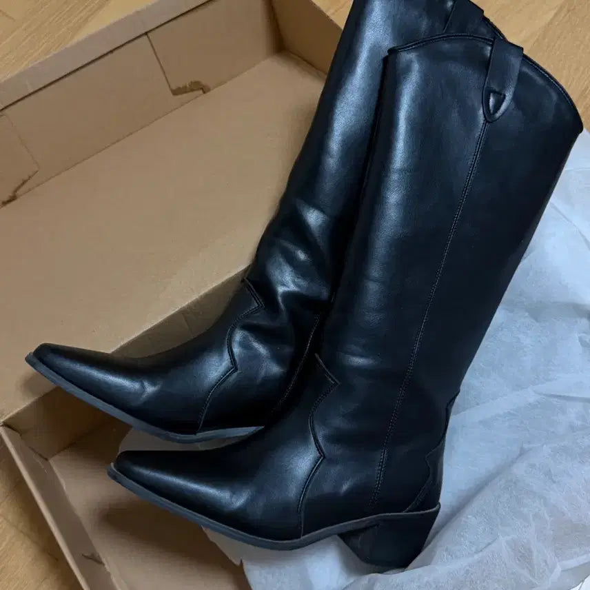 [BUNJANG] Salt & Chocolate Black Western Long Boots / 솔트앤초콜릿 블랙 웨스턴 롱부츠
