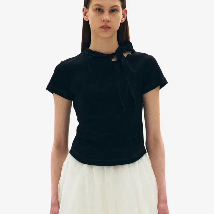 [BUNJANG] Partimento Woman Tie Strap Short Sleeve Tee - Black / 파르티멘토우먼 타이 스트랩 숏 슬리브 티_블랙