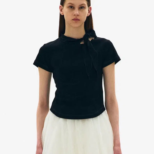 [BUNJANG] Partimento Woman Tie Strap Short Sleeve Tee - Black / 파르티멘토우먼 타이 스트랩 숏 슬리브 티_블랙