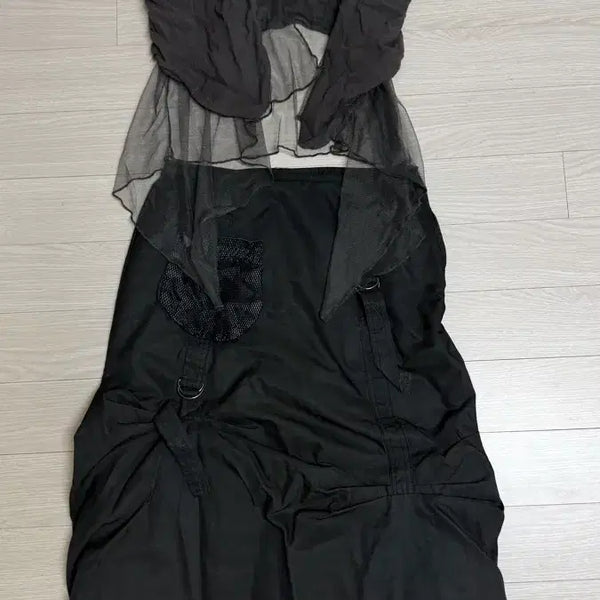 [BUNJANG] Black See-through Layered Two-Piece Set / 블랙 시스루 레이어드 투피스 그런지페어리 y2k 세트