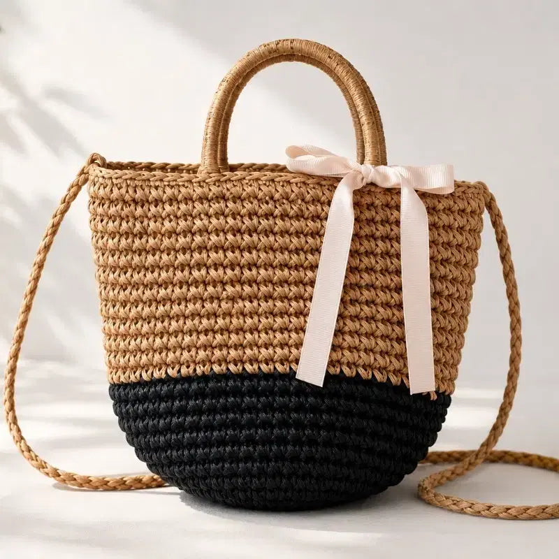 [BUNJANG] Ribbon Rattan Bag Shoulder & Tote Bag - Beige / 새상품) 리본 라탄백 숄더백 &토트백 베이지
