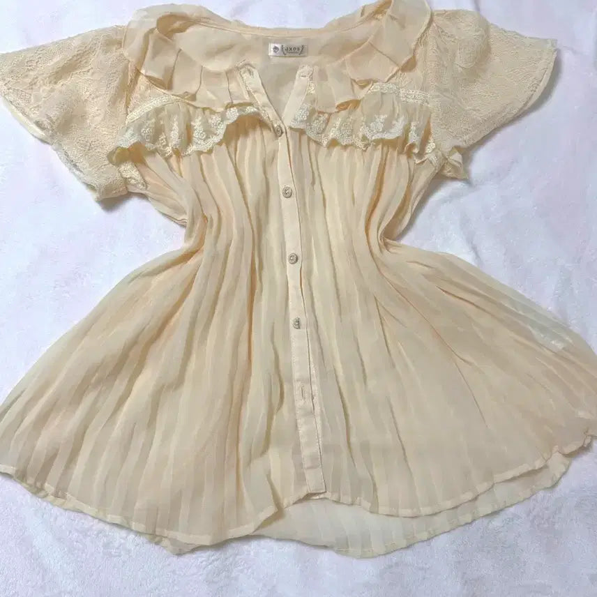 [BUNJANG] Axis Farm Axifarm Lace RoGal Top Short Sleeve Blouse / 엑시즈팜 엑팜 레이스 로걀탑 반팔 블라우스 라떼 히메 갸루 러블리 로걀