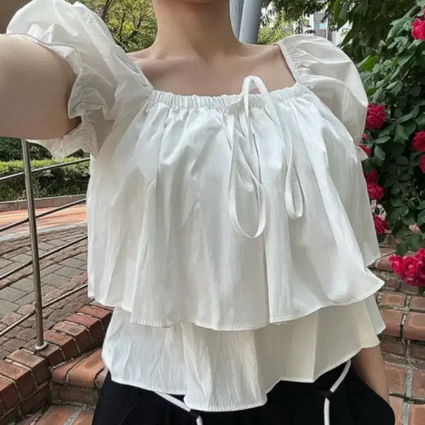 [BUNJANG] Traynang White Two-Way Puff Blouse / 트레이낭 화이트 투웨이 퍼프 블라우스