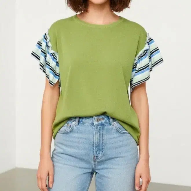 [BUNJANG] Women's Summer Knit Frill T-Shirt (Size 55-66) / 새상품 55~66 반팔 여름 니트 여성 여자 프릴 티셔츠 정장 캐주얼