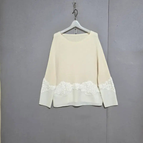 [BUNJANG] Seamless Hem Lace Knit Top (Size F) / 이음선없는 아랫단레이스 니트 F  n7207
