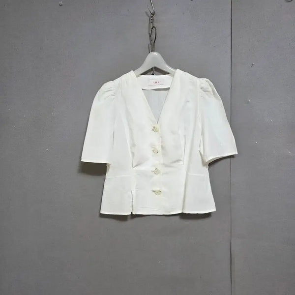 [BUNJANG] LIST Linen Blend V-Neck Blouse (Size 77) / 리스트 시원한 린넨함유 브이넥 블라우스 77  n7209