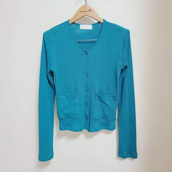[BUNJANG] Women's Blue Ribbed Cardigan / 여성55~66 S M 블루 펀칭 골지가디건 아쿠아 청록색 봄여름 에이블리