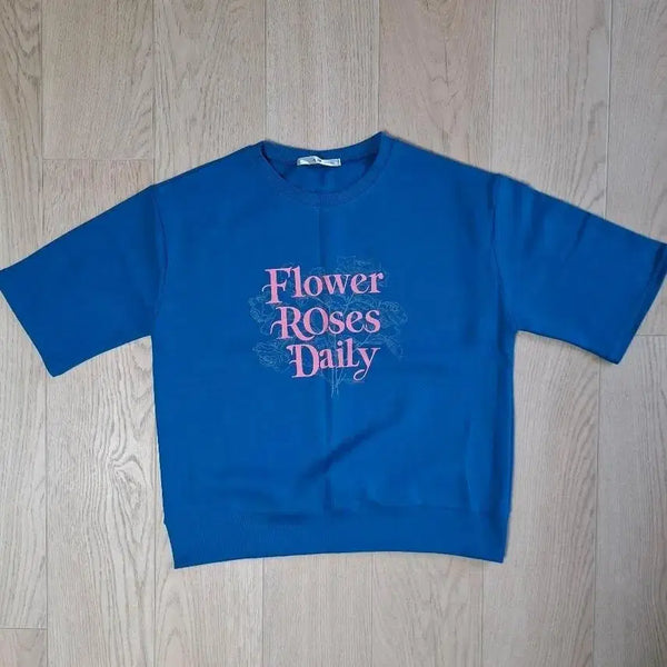 [BUNJANG] Blue Flower Rose Daily Short-Sleeve T-Shirt / 블루 플라워 로즈 데일리 반팔(새상품)