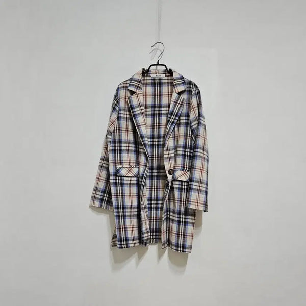 [BUNJANG] Cotton Check Long Jacket / 코튼 체크 롱자켓