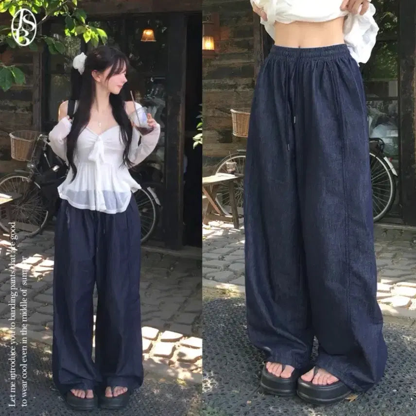 [BUNJANG] Wide Jogger Pants Summer Raw Denim Cool Jeans / 와이드 조거 팬츠 여름 생지 쿨 청바지