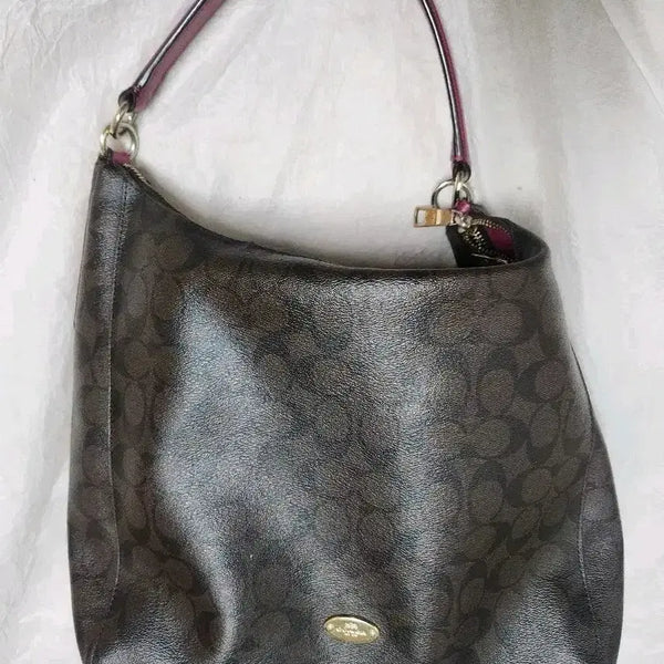 [BUNJANG] Coach Signature Pattern Leather Shoulder Bag / 코치 숄더백 브라운