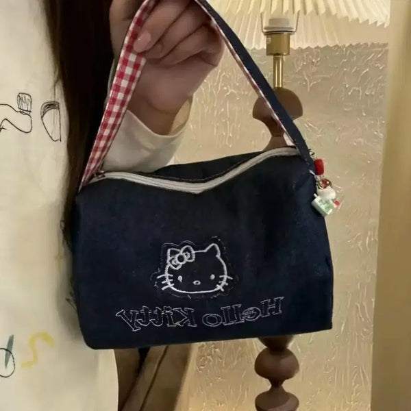 [BUNJANG] Denim Kitty Pouch Bag Pencil Case / 키티 파우치 가방 필통 데님