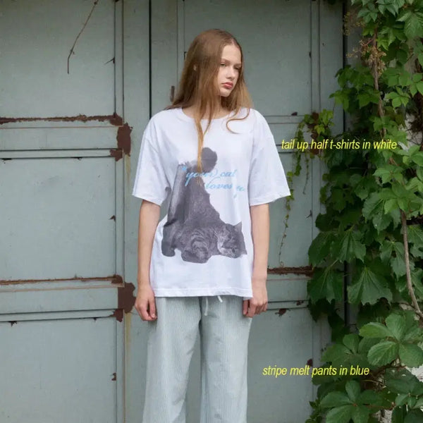 [BUNJANG] Headment Tail Up Cat T-Shirt / 헤더먼트 tail up 고양이 티셔츠