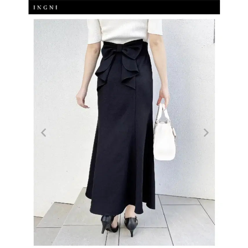 [BUNJANG] INGNI Black Back Ribbon Mermaid Long Skirt / INGNI 잉그 잉그니 백 리본 머메이드 스커트 블랙 롱 스나계 걸리계