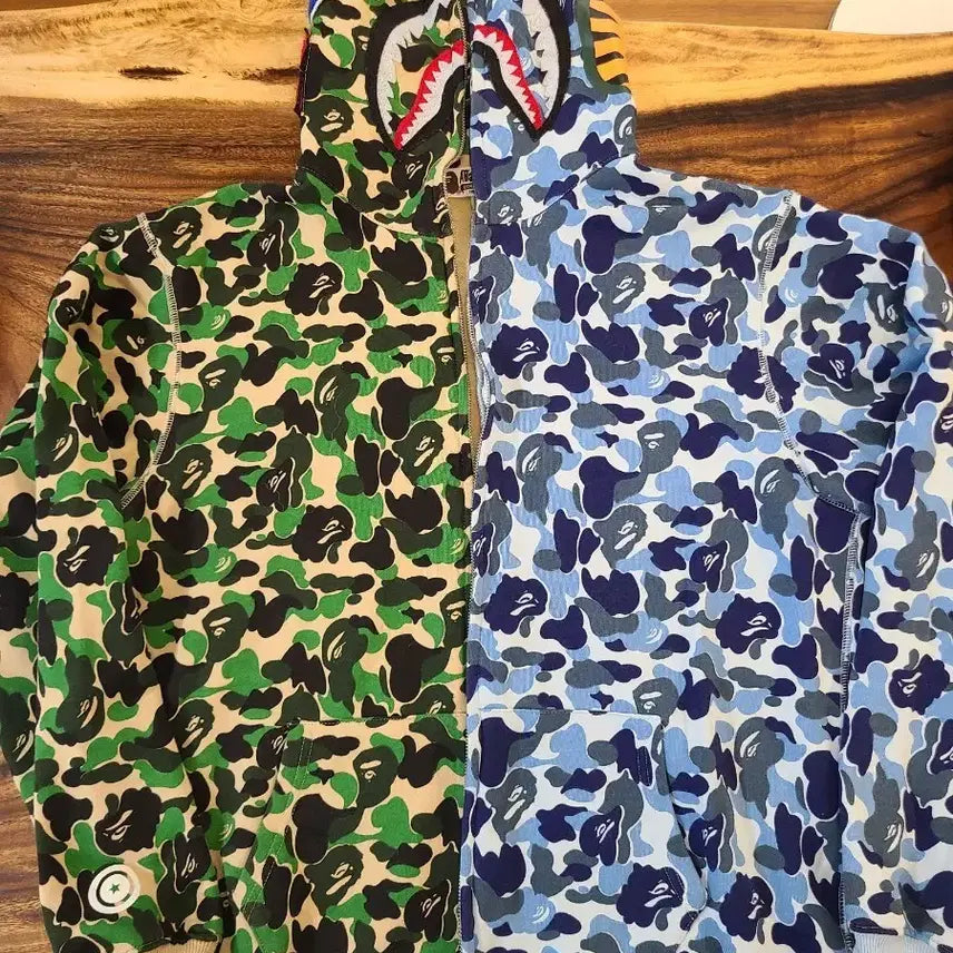 [BUNJANG] BAPE Camo Shark Hoodie Green/Blue / 베이프 카모샤크 후드 그린/블루