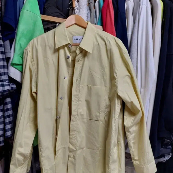 [BUNJANG] Solid Homme Back Logo Shirt Lemon Yellow Size 48 Oversized Fit / 솔리드 옴므 백로고 셔츠 레몬 옐로우 48 오버핏