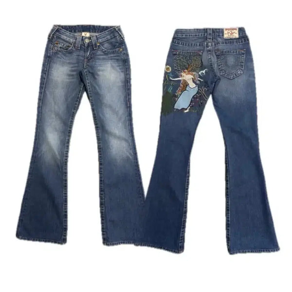 [BUNJANG] True Religion Low Rise Bootcut Oriental Embroidery Denim Pants / 트루릴리전 로우라이즈 부츠컷 오리엔탈 자수 데님 팬츠