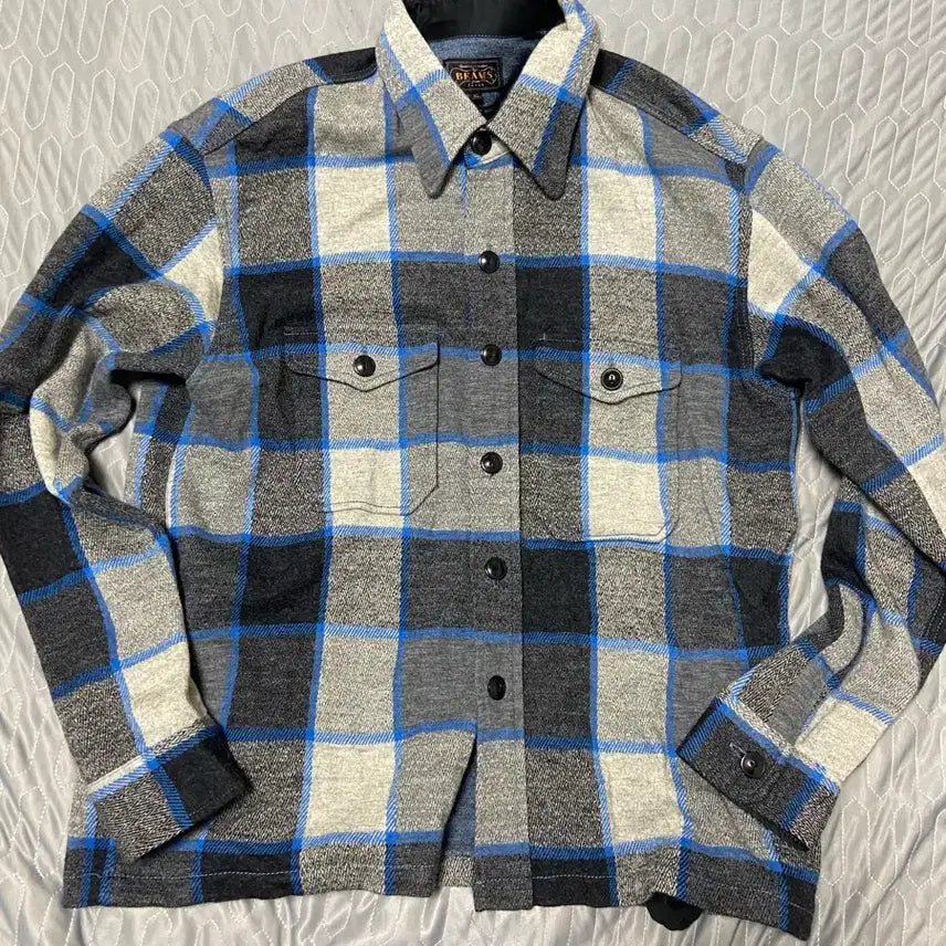 [BUNJANG] Beams Plus Wool Check Shirt Jacket Blue x Grey / [XL] 빔즈플러스 울 체크 셔츠자켓 블루x그레이