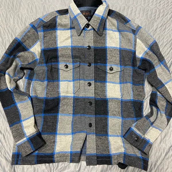 [BUNJANG] Beams Plus Wool Check Shirt Jacket Blue x Grey / [XL] 빔즈플러스 울 체크 셔츠자켓 블루x그레이