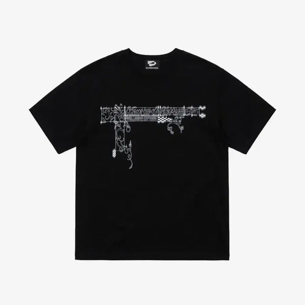 [BUNJANG] Wellbeing Express Hybrid Tattoo Half Sleeve T-Shirt Black S / 웰빙익스프레스 하이브리드 타투 반소매 티셔츠 블랙 S