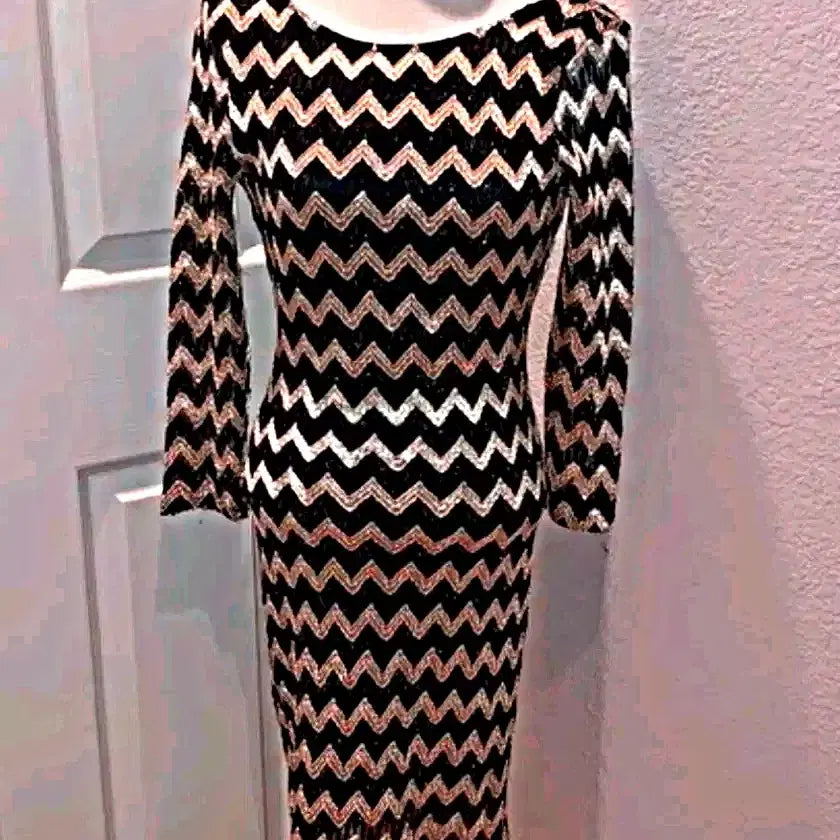[BUNJANG] Forever 21 Checkerboard Pattern 3/4 Sleeve Bodycon Midi Dress / 포에버21 체커보드 패턴 원피스 드레스 홀복 정장 슬림 클럽 파티 하객룩