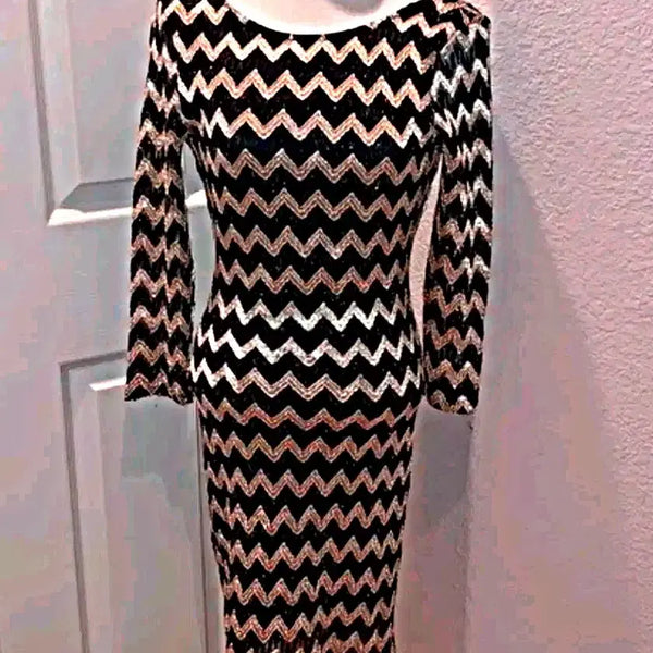 [BUNJANG] Forever 21 Checkerboard Pattern 3/4 Sleeve Bodycon Midi Dress / 포에버21 체커보드 패턴 원피스 드레스 홀복 정장 슬림 클럽 파티 하객룩