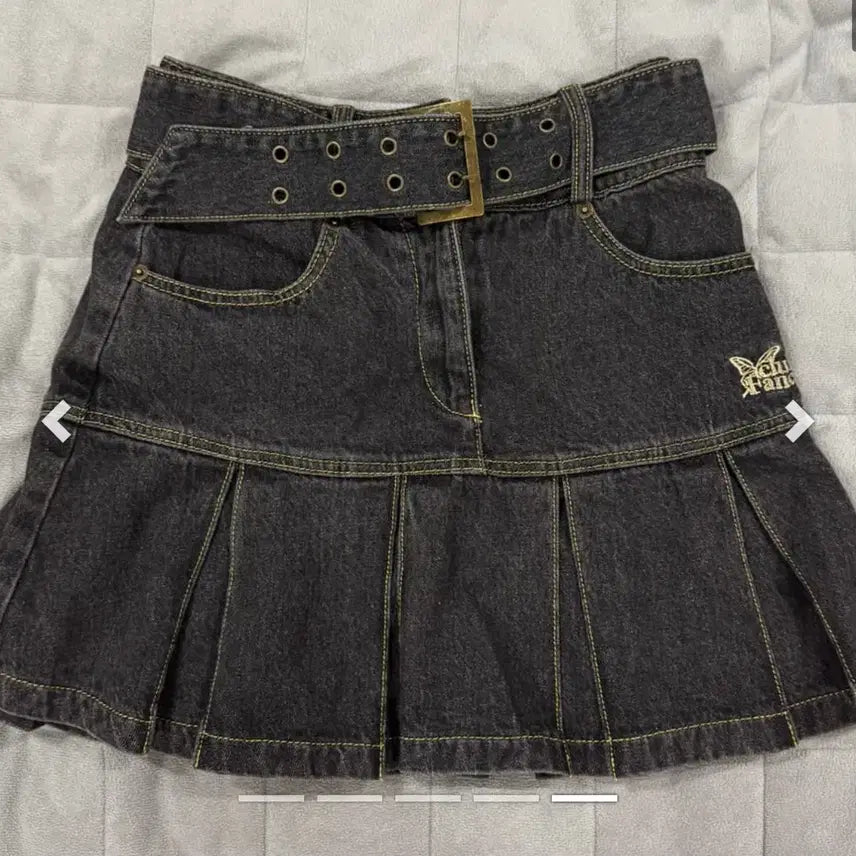[BUNJANG] Fancy Club Denim Pleated Belt Skirt / 팬시클럽 데님 플리츠 벨트 스커트