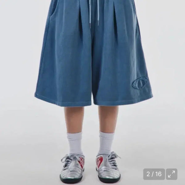 [BUNJANG] Skeleywag Pigment Applied Bermuda Sweatpants Blue / 무신사 스켈리웩 피그먼트 아플리케 버뮤다 스웨트 팬츠 블루