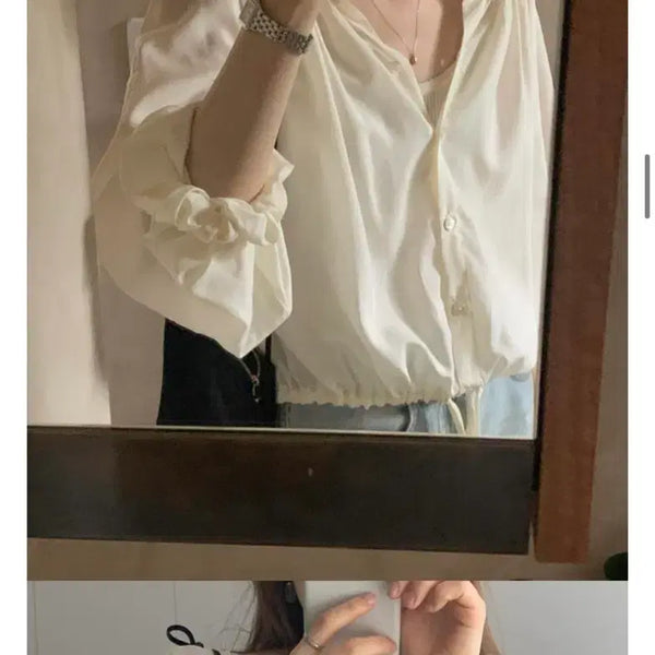 [BUNJANG] Ounce String Crop Round Blouse Cream / 온스 ounce 모어 스트링 크롭 라운드 블라우스 크림색