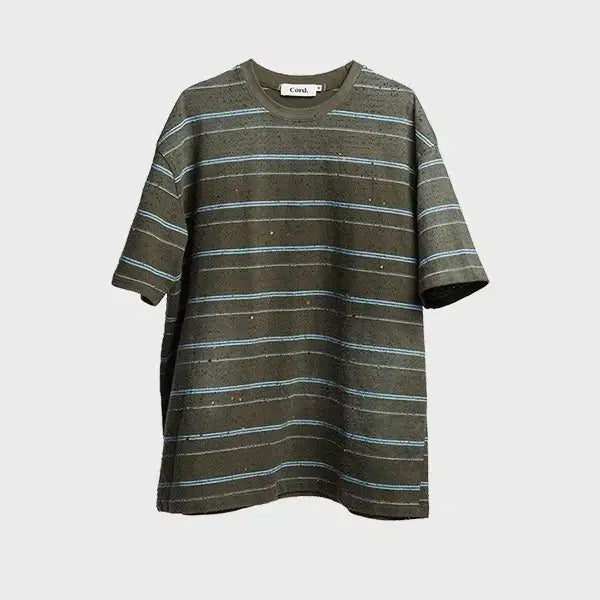 [BUNJANG] Cord Distressed Stripe Short Sleeve T-Shirt / [L]Cord 데미지드 스트라이프 반팔 티셔츠