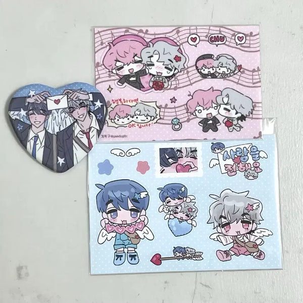 [BUNJANG] PLAVE Gwiyomi Sticker Pin Button Bundle Set (Yejun, Bambi, Eunho) / 플레이브 개독구님 통판 스티커 핀버튼 꾸꾸즈 카페 럭드 예준 밤비 은호